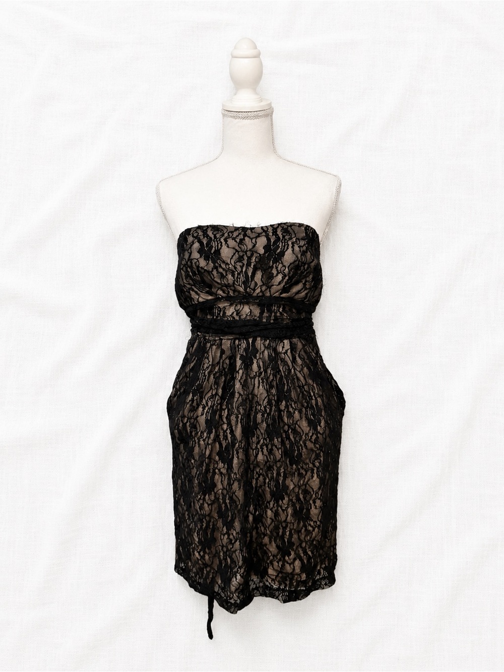 Kismet Strapless Black Lace Dress with Nude Lining